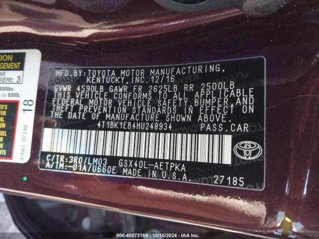 4T1BK1EB4HU248934 Toyota AVALON LIMITED
