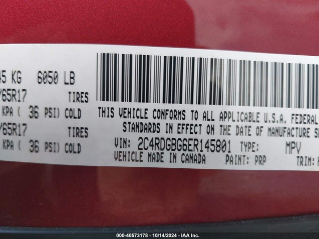 2C4RDGBG6ER145801 Dodge Grand Caravan American Value Pkg
