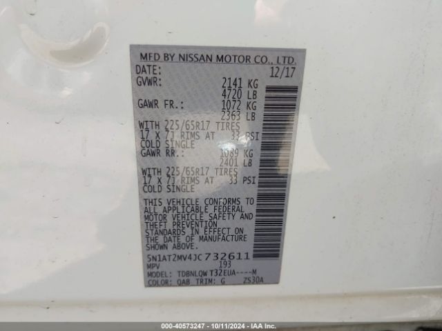 5N1AT2MV4JC732611 Nissan ROGUE SV