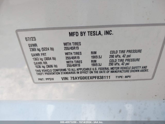 2023 TESLA MODEL Y 7SAYGDEEXPF838111 Photo 8