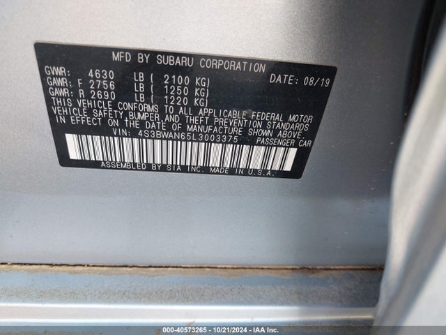 Subaru Legacy Limited 2020 4S3BWAN65L3003375 Image 9