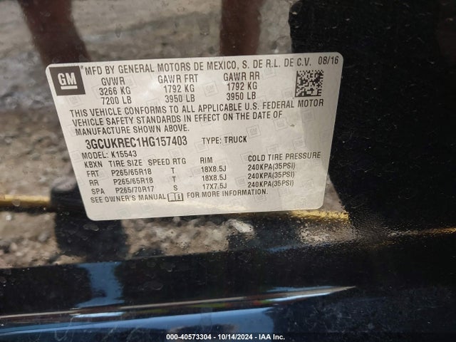 Chevrolet Silverado 1500 2lt 2017 3GCUKREC1HG157403 Image 9