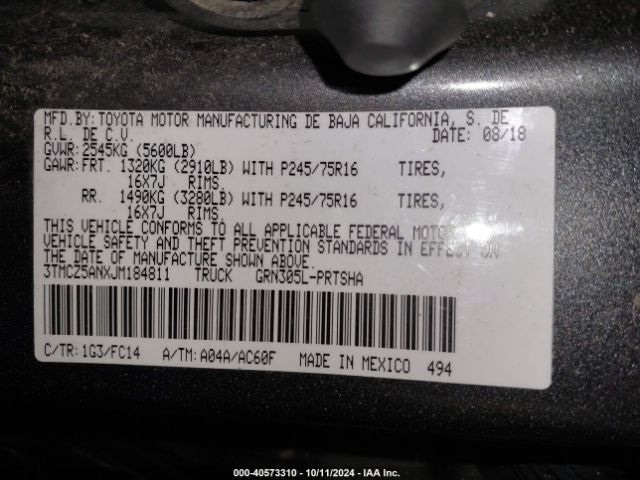 3TMCZ5ANXJM184811 Toyota Tacoma Sr5 V6