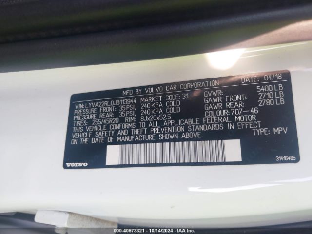 LYVA22RL0JB113944 Volvo Xc60 T6 Inscription