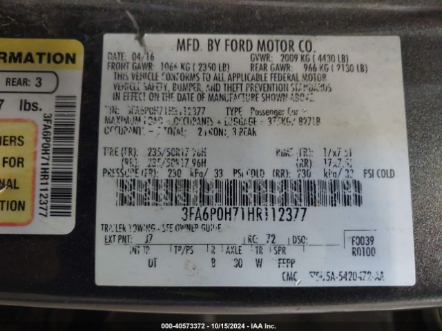 3FA6P0H71HR112377 Ford FUSION SE