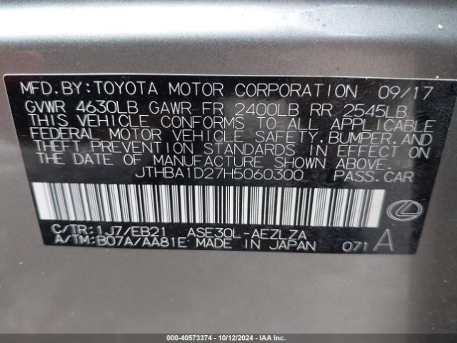 JTHBA1D27H5060300 Lexus IS 200T