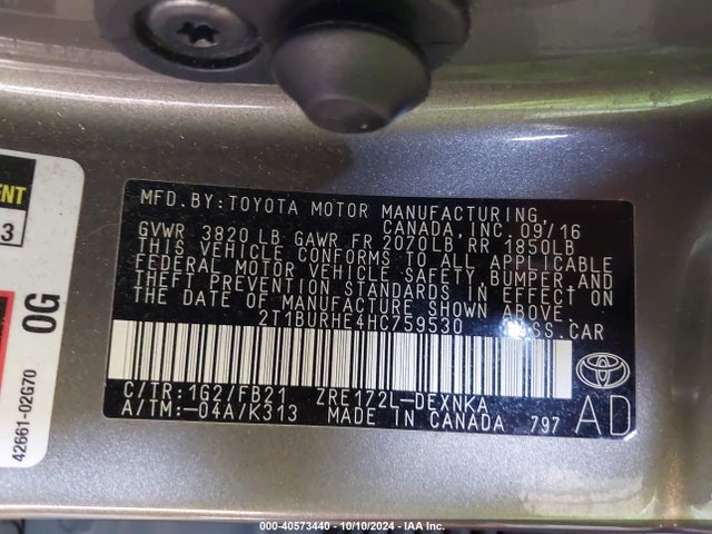 Toyota COROLLA LE 2017 2T1BURHE4HC759530 Image 9