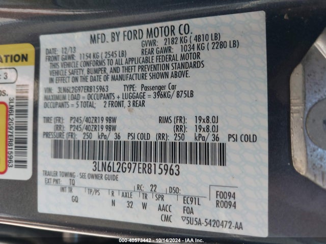 Lincoln MKZ 2014 3LN6L2G97ER815963 Image 9
