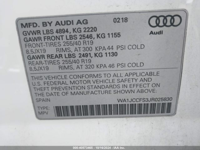 WA1JCCFS3JR025830 Audi Q3 2.0t Premium/2.0t Sport Premium