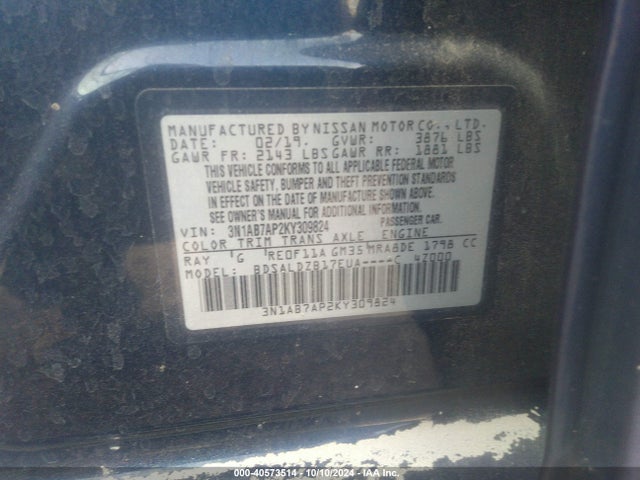 Nissan SENTRA SV 2019 3N1AB7AP2KY309824 Image 9