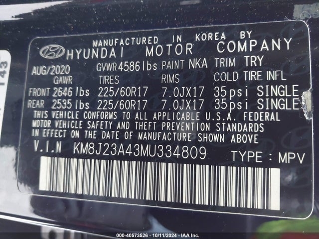 Hyundai TUCSON SE 2021 KM8J23A43MU334809 Image 9