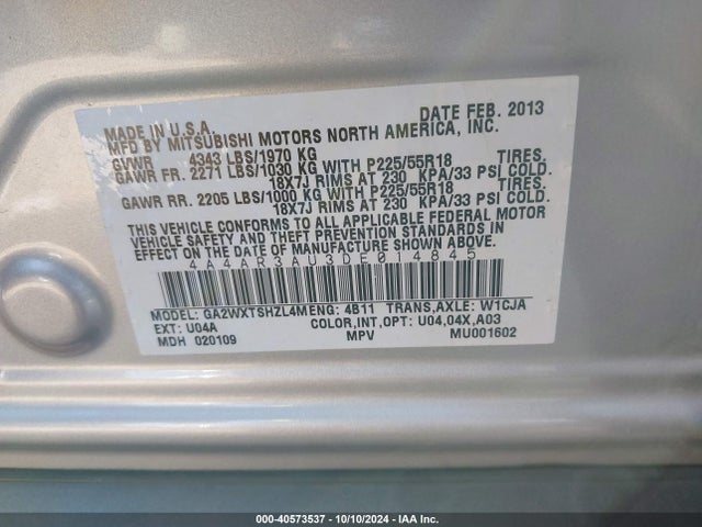 2013 MITSUBISHI OUTLANDER SPORT 4A4AR3AU3DE014845 Photo 8