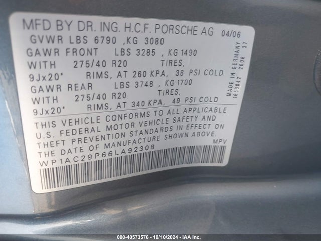 2006 PORSCHE CAYENNE WP1AC29P66LA92308 Photo 8