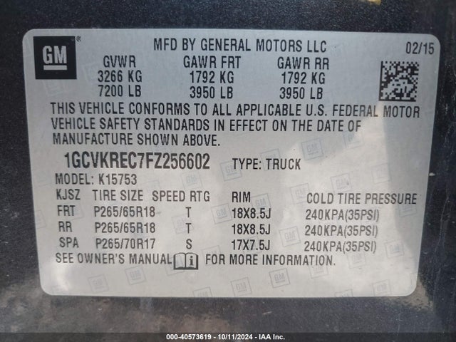 Chevrolet Silverado 1500 2lt 2015 1GCVKREC7FZ256602 Image 9