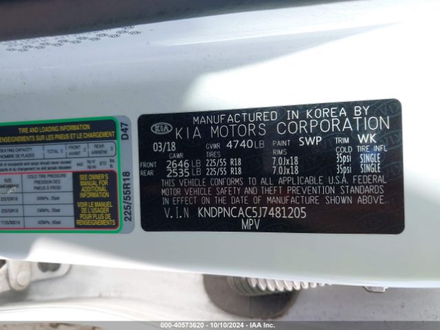 KNDPNCAC5J7481205 KIA Sportage Ex