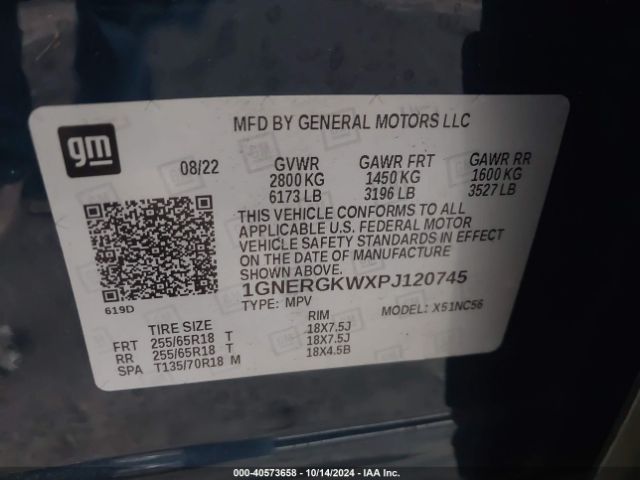 1GNERGKWXPJ120745 Chevrolet Traverse Fwd Lt Cloth