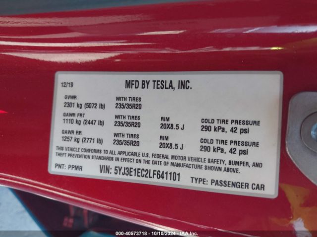 5YJ3E1EC2LF641101 Tesla Model 3 Performance Dual Motor All-wheel Drive