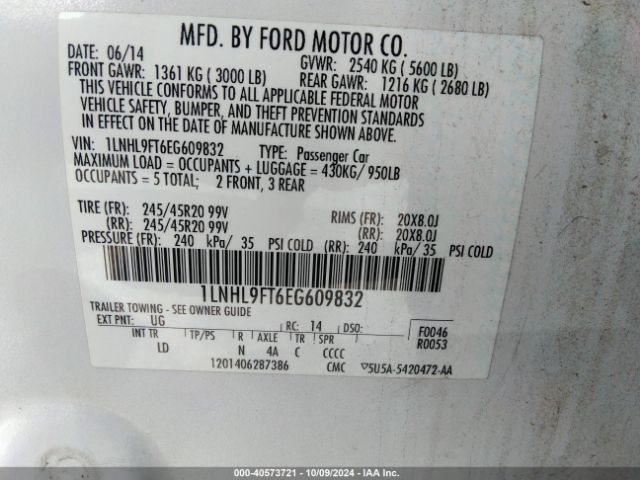 1LNHL9FT6EG609832 Lincoln Mks Ecoboost