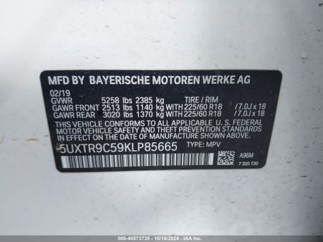 5UXTR9C59KLP85665 BMW X3 Xdrive30i