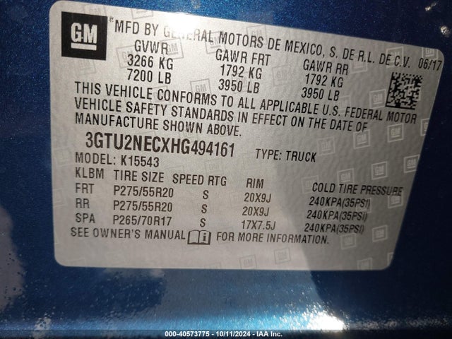 GMC Sierra 1500 Slt 2017 3GTU2NECXHG494161 Image 9