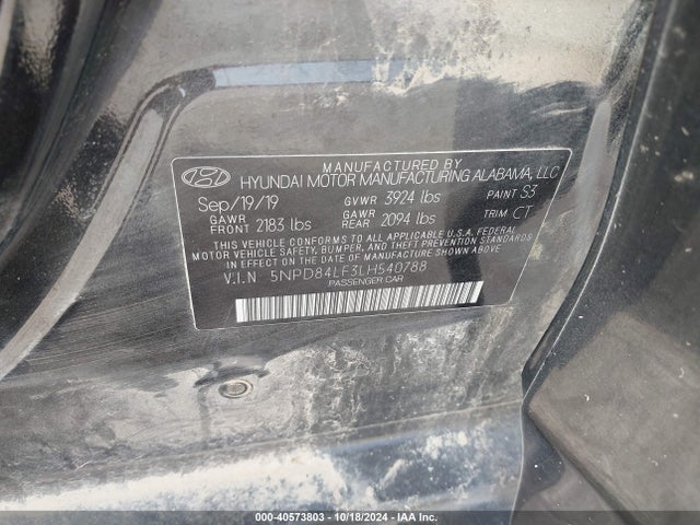 5NPD84LF3LH540788 Hyundai ELANTRA SEL