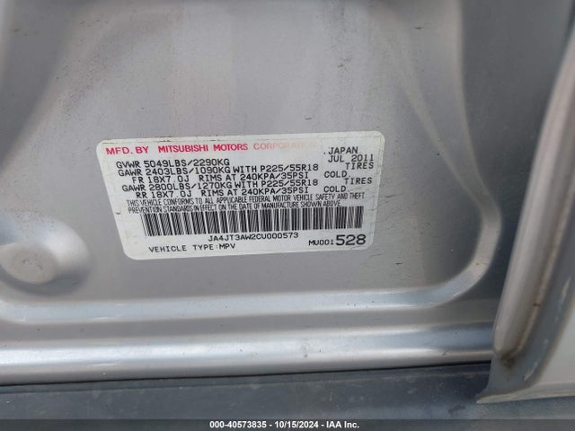 2012 MITSUBISHI OUTLANDER JA4JT3AW2CU000573 Photo 8