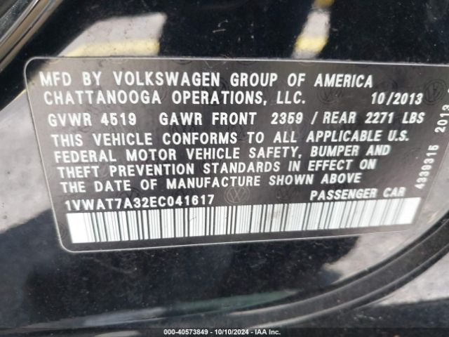 1VWAT7A32EC041617 Volkswagen Passat 1.8t Wolfsburg Edition