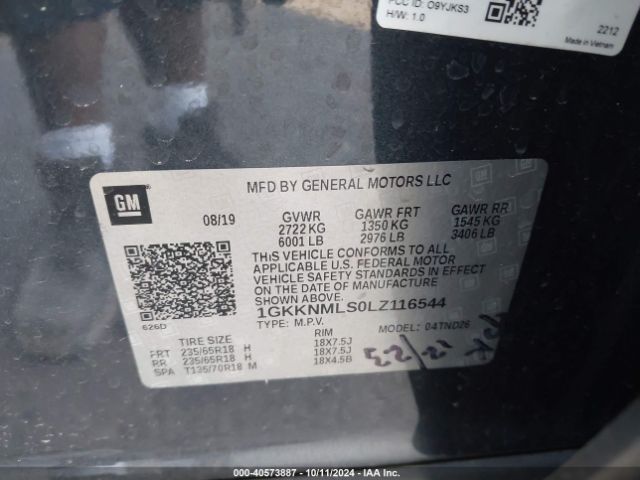 1GKKNMLS0LZ116544 GMC Acadia Fwd Slt
