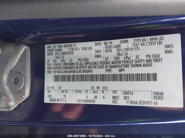 Ford ESCAPE SE 2014 1FMCU9G94EUE36260 Image 9