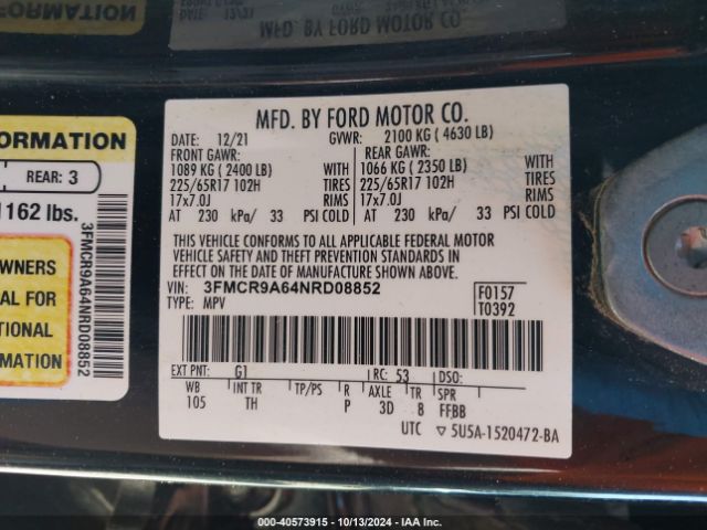 3FMCR9A64NRD08852 Ford Bronco Sport