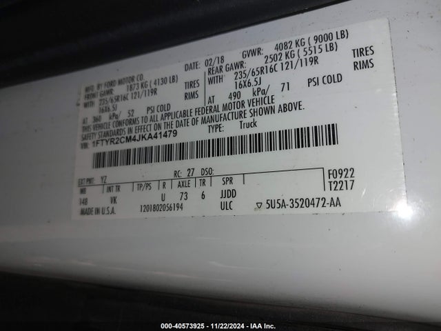 Ford Transit-250 2018 1FTYR2CM4JKA41479 Image 9
