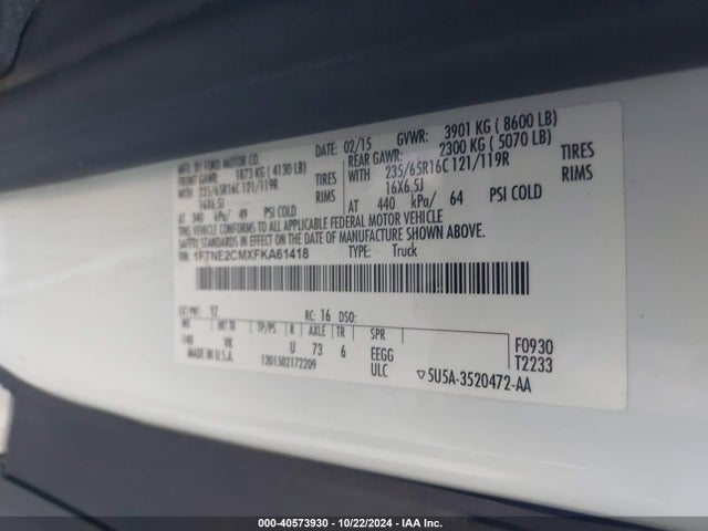 Ford Transit-150 2015 1FTNE2CMXFKA61418 Image 9