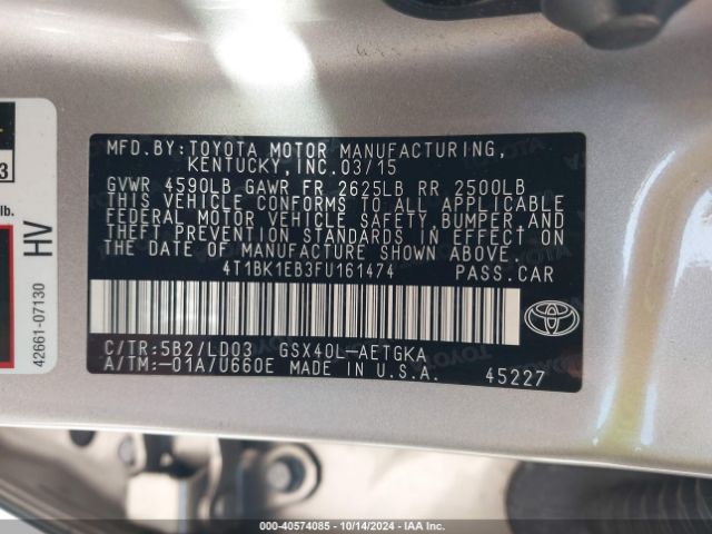 4T1BK1EB3FU161474 Toyota AVALON XLE