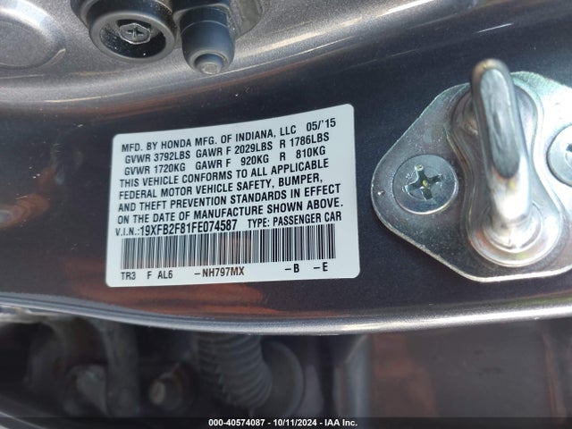 Honda CIVIC EX 2015 19XFB2F81FE074587 Image 9