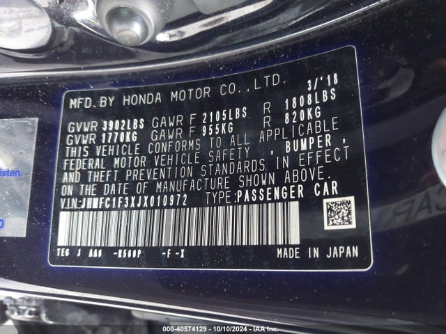 Honda Civic Ex-t 2018 JHMFC1F3XJX010972 Image 9