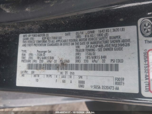 3FADP4BJ5EM239628 Ford FIESTA SE