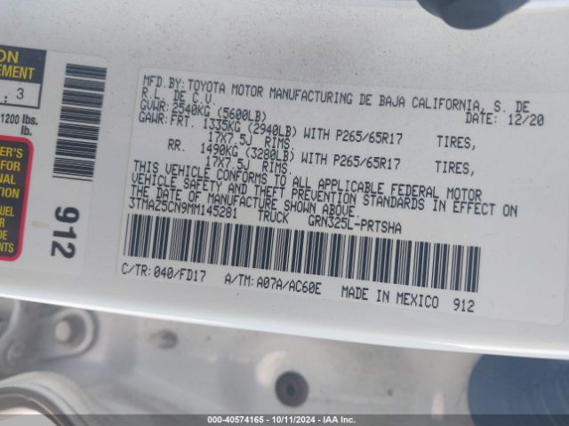 3TMAZ5CN9MM145281 Toyota Tacoma Trd Sport