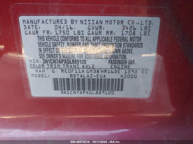 Nissan Versa 1.6 S+ 2016 3N1CN7APXGL889120 Image 9