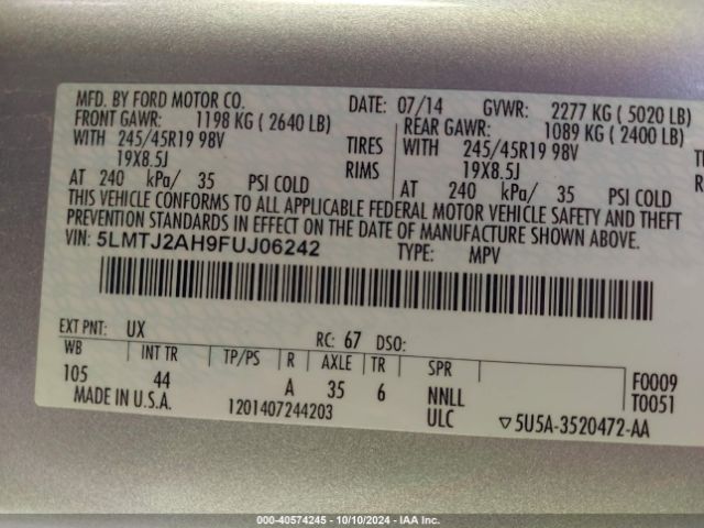 5LMTJ2AH9FUJ06242 Lincoln MKC