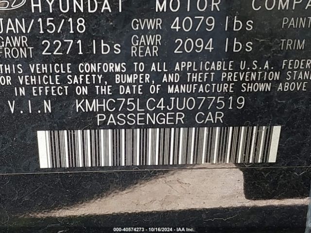 KMHC75LC4JU077519 Hyundai Ioniq Hybrid Sel