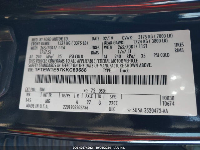 Ford F-150 Xlt 2019 1FTEW1E57KKC89688 Image 9