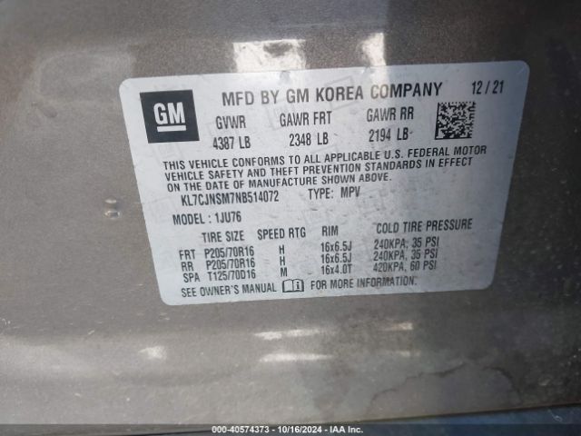 KL7CJNSM7NB514072 Chevrolet Trax Awd Ls