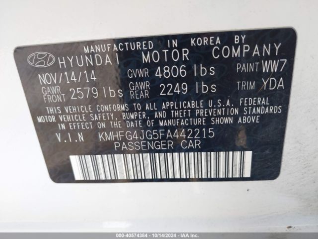 KMHFG4JG5FA442215 Hyundai Azera