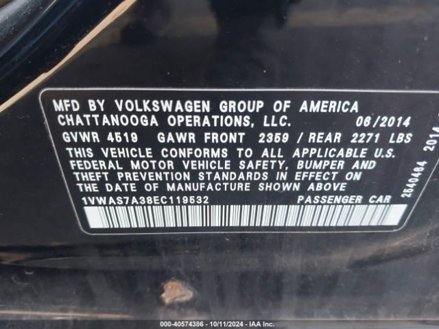 1VWAS7A38EC119532 Volkswagen Passat 1.8t Wolfsburg Edition