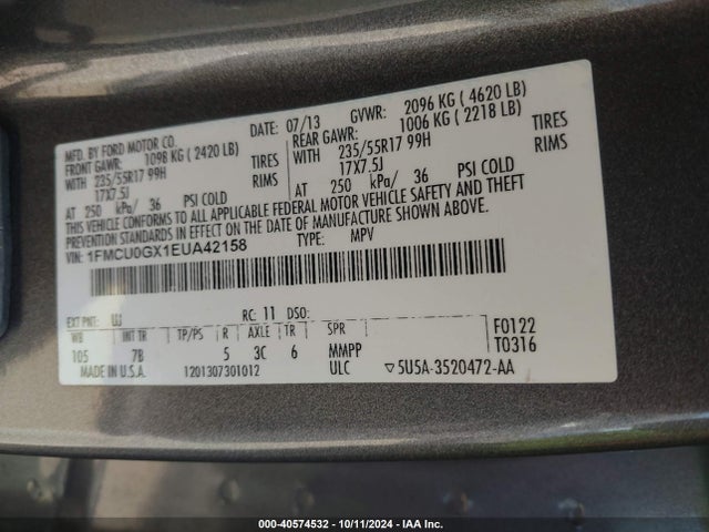 Ford ESCAPE SE 2014 1FMCU0GX1EUA42158 Image 9