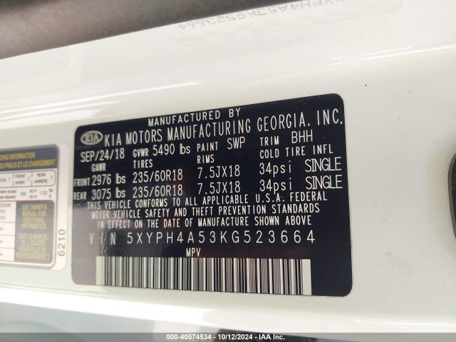 KIA Sorento 3.3l Ex 2019 5XYPH4A53KG523664 Image 9