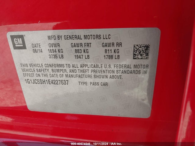 1G1JC5SH1E4227637 Chevrolet Sonic Lt Auto