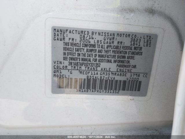 3N1AB7APXGY331352 Nissan SENTRA S