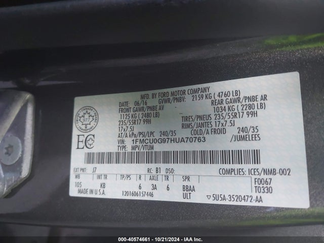 Ford ESCAPE SE 2017 1FMCU0G97HUA70763 Image 9