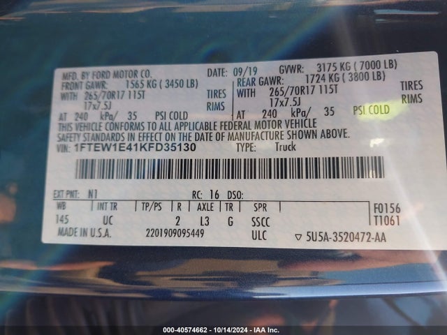 Ford F-150 Xlt 2019 1FTEW1E41KFD35130 Image 9